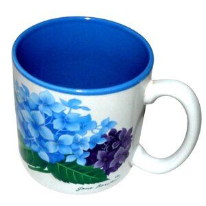 Multicolor Hydrangea  Floral Coffee Tea Mug Cup Jane Bowen Blue Interior Vintage